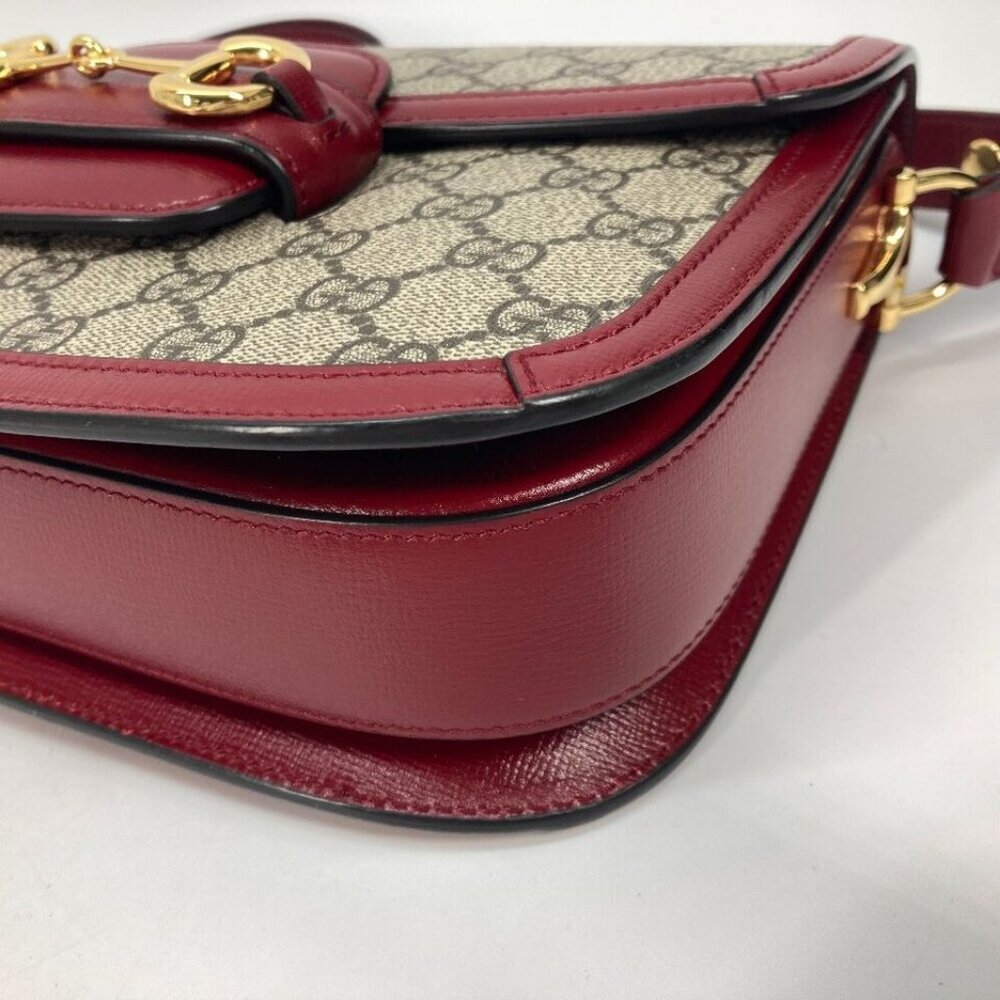 GUCCI 602204 GG Supreme Horsebit 1955 bag Shoulder Bag GG Supreme Beige/Red - Picture 10 of 16